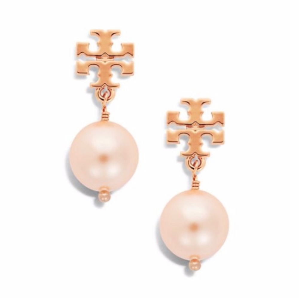 Rose gold Tory Burch pearl drop earring